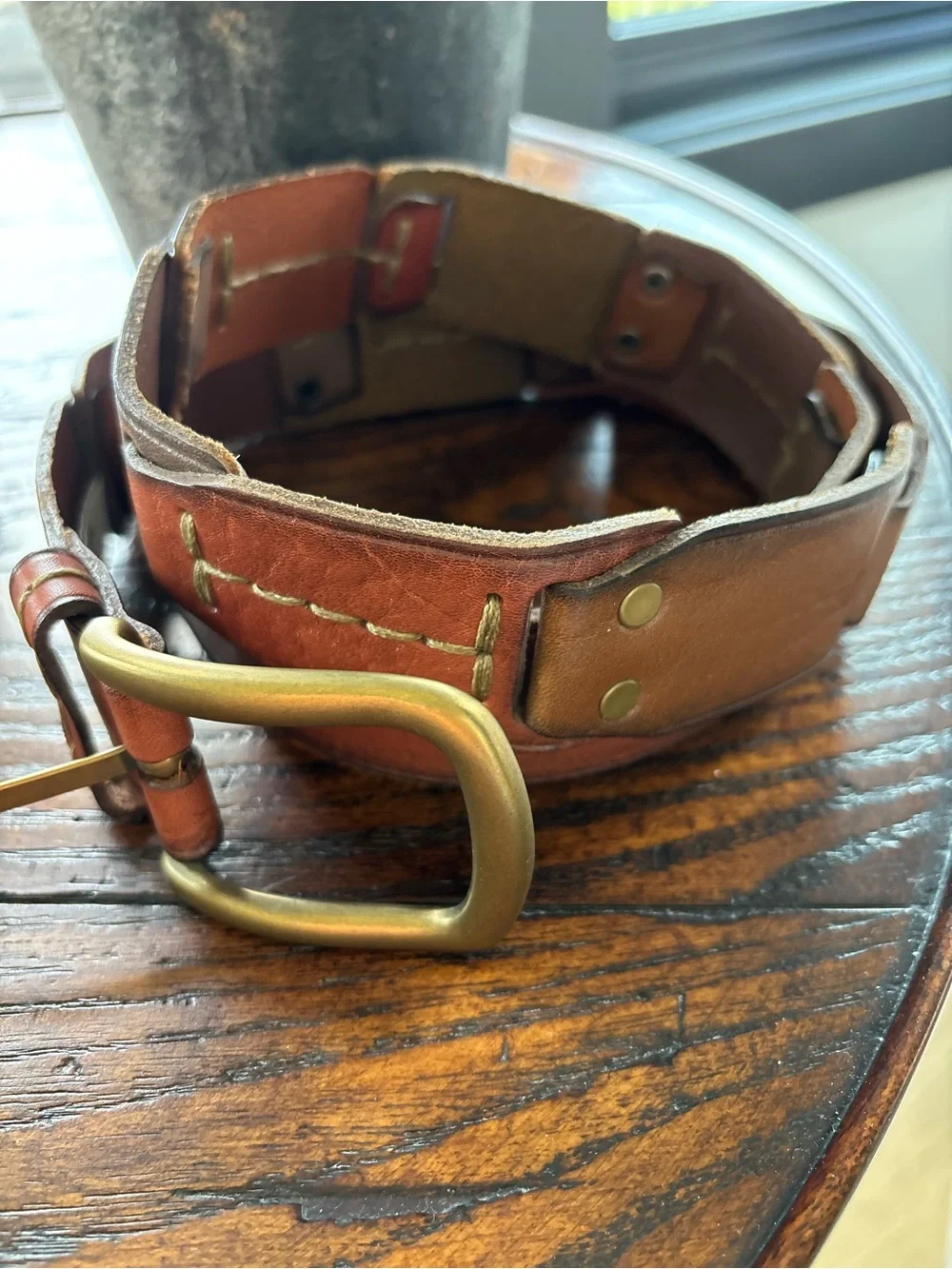 Fossil Patchwork Genuine Leather Belt Multicolored Brass Buckle Unique Cowboy M